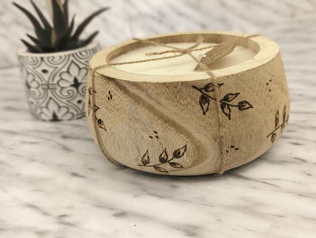 Wooden candle 'wild leaf' LARGE